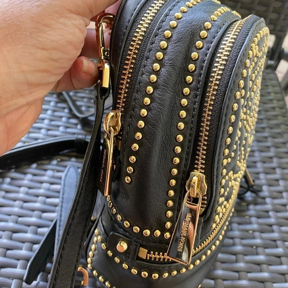 Rhea Medium Rose Studded Leather Backpack - Picture 3 of 11